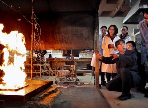 Postgraduate Students learning about fire on the MSc Fire Engineering Science degree programme