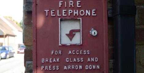 Fire Telephone Fire Telephone on Bidford On Avon old fire station, Church Street, Bidford On Avon, Warwickshire