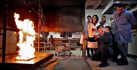 Postgraduate Students learning about fire on the MSc Fire Engineering Science degree programme