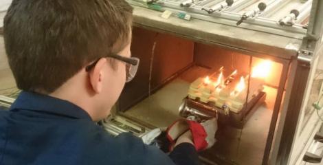 Undergraduate student working in the fire lab